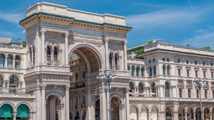 Fototapeta na wymiar The Galleria Vittorio Emanuele II timelapse on the Piazza del Duomo Cathedral Square .