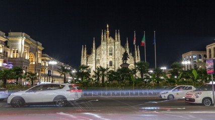 Fototapeta na wymiar Milan Cathedral night timelapse Duomo di Milano is the gothic cathedral church of Milan, Italy.