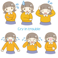 女の子　吹き出し　困る　考える　泣く　疑問　セット