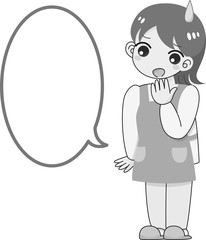 主婦　女性　エプロン　困る　吹き出し