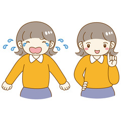 大泣きする女の子　涙　かわいい　指差す　笑顔　セット