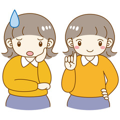 女の子　手を添える　考える　疑問　笑顔　セット