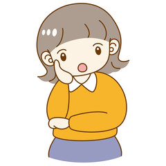 女の子　手を添える　考える　疑問