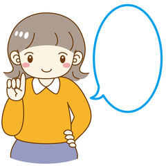 女の子　指を差す　笑顔　吹き出し付き