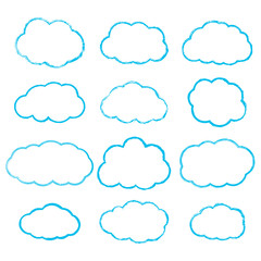 Vector set of textured cloud contours isolated on white background