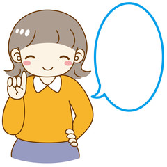 女の子　指を差す　笑顔　吹き出し付き