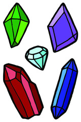 Crystals realistic precious geological minerals isolated on white colorful set. Vector of shiny crystal stones natural elements emeralds and diamonds