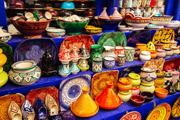 Decorative Tajines at a market in Marrakech.