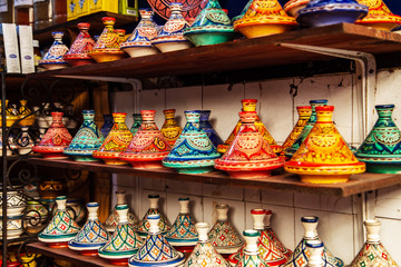 Decorative Tajines at a market in Marrakech.