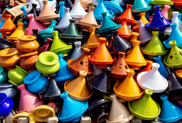 Decorative Tajines at a market in Marrakech.