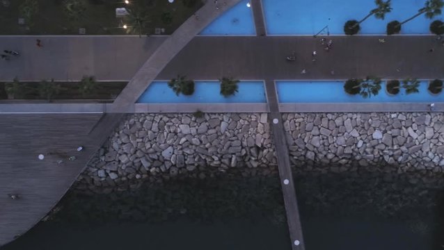 Promenade, modern seafront at the evening in Limassol, Cyprus. Aerial footage, top view.