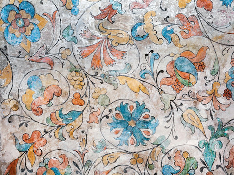 Italian Floral Frescoed Wall