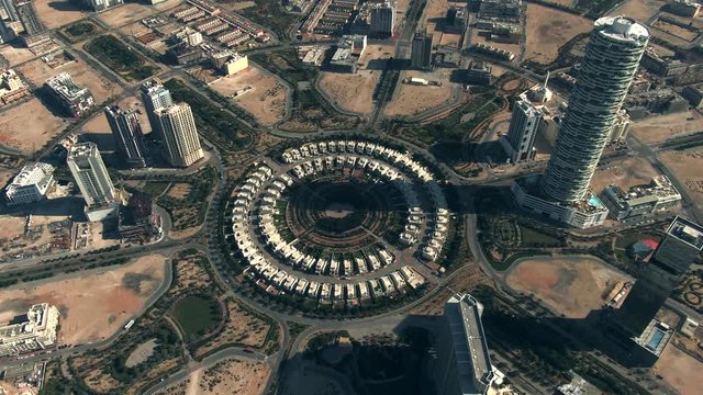 Aerial view of Jumeirah Village Circle, a radial community in Dubai