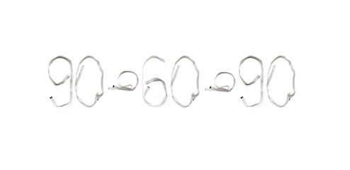 The figure is 90/60/90 of a centimeter tape. Isolate measuring tape on a white background.