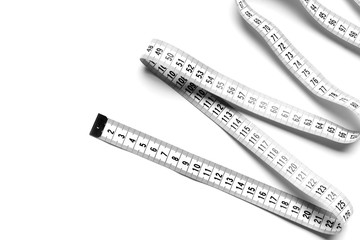 The figure is spiral of a centimeter tape. Isolate measuring tape on a white background.