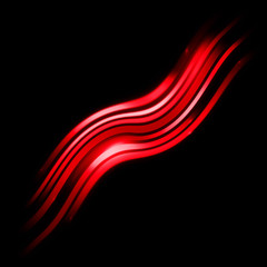 Glowing blurred light stripes in motion over on abstract background. Red rays. Led Light. Future tech. Shine dynamic scene. Neon flare. Magic moving fast lines. Glowing wallpaper.