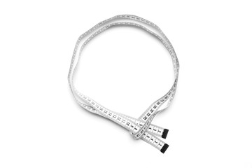 The figure is circle of a centimeter tape. Isolate measuring tape on a white background.