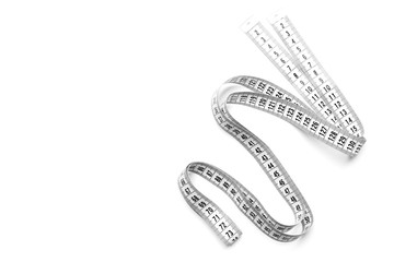 The figure is spiral of a centimeter tape. Isolate measuring tape on a white background.