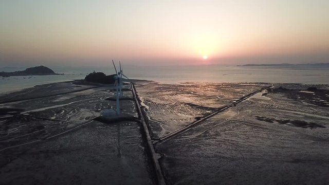 4k Aerial Footage Sunset of Daebudo island,South Korea