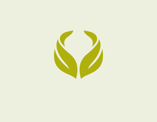 Abstract green logo icon two leaf plants spun inside for your company