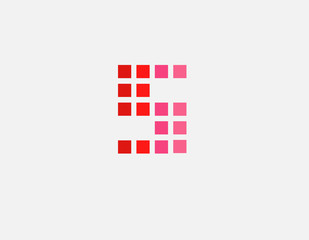 Abstract geometric red pixel squares logo letter S for your company