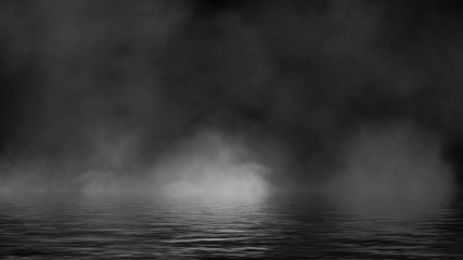 Fog and mist effect on black background. Smoke texture overlays. Design element. Stock illustration. Reflection on water.