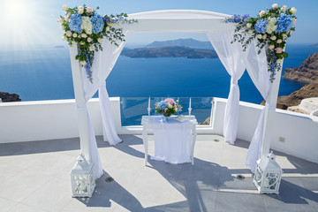 Wedding venue on the island of Santorini, Greece.