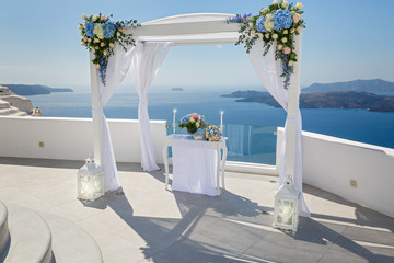 Wedding venue on the island of Santorini, Greece.