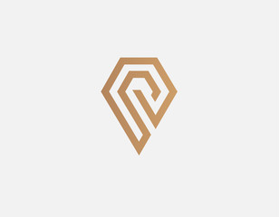 Gold linear abstract logo in the form of a maze and letter P