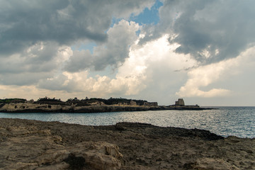 Obraz premium Coastline near Grotta Della Poesia, province of Lecce, in the Salento region of Puglia, southern Italy.