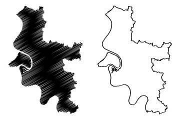 Dusseldorf City (Federal Republic of Germany, North Rhine-Westphalia) map vector illustration, scribble sketch City of Dusseldorf map