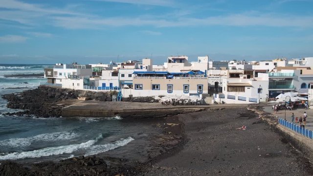 Waves breaking along the coastline at El Cotillo Fuerteventura