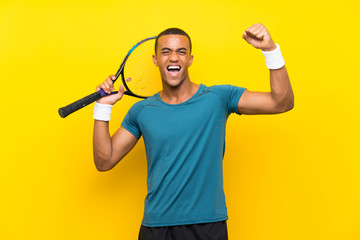 African American tennis player man celebrating a victory