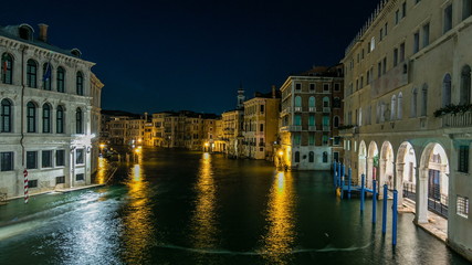 Grand Canal in Venice timelapse, Italy at night.