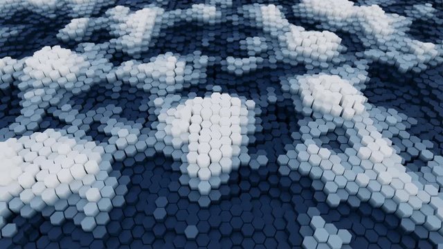 Footage of hexagon waving and transform to world map