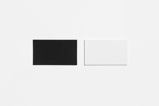 Horizontal Business Cards Mock-up on white background.Paper texture.High resolution photo.Top view