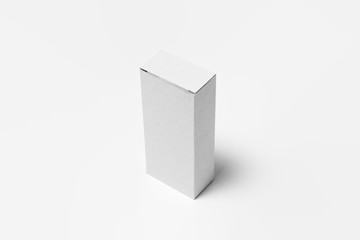 Blank White Product Package Box Mock-up. Container, Packaging Template on white .White cardboard box.Top view.High resolution photo.