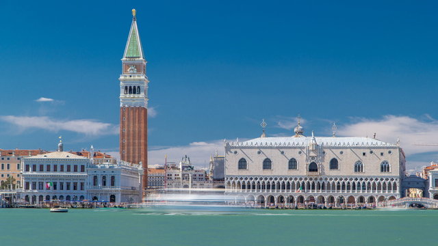 View of the Campanile di San Marco and Palazzo Ducale, from San Giorgio Maggiore timelapse , Venice, Italy.