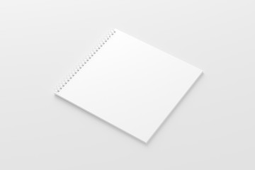 Square Spiral Notebook Notepad White Blank 3D Rendering Mockup