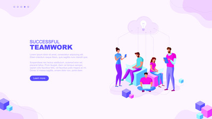 Trendy flat illustration. Successful teamwork page concept. Office workers planing business mechanism, analyze business strategy and exchange ideas.Template for your design works. Vector graphics.