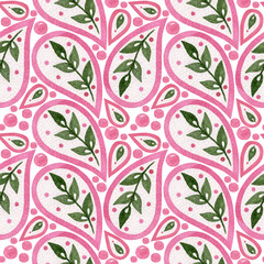 Watercolor seamless pattern with flower and leaf isolated on the white background