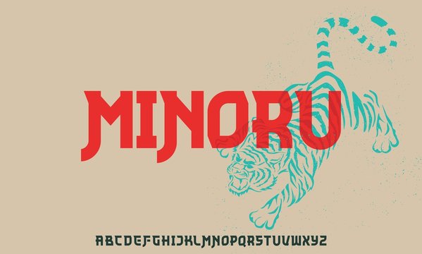 minoru, a font combination between vintage and modern Japanese type style alphabet 