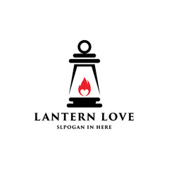 Lantern Logo with flame icon inside vector illustration design