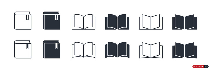 Book Icons Set. Book Logos Education Symbol isolated on white background. Flat Vector Design Template Element.