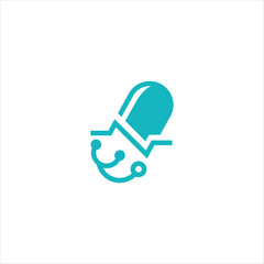 Pills icon with stethoscope icon inside vector logo illustration