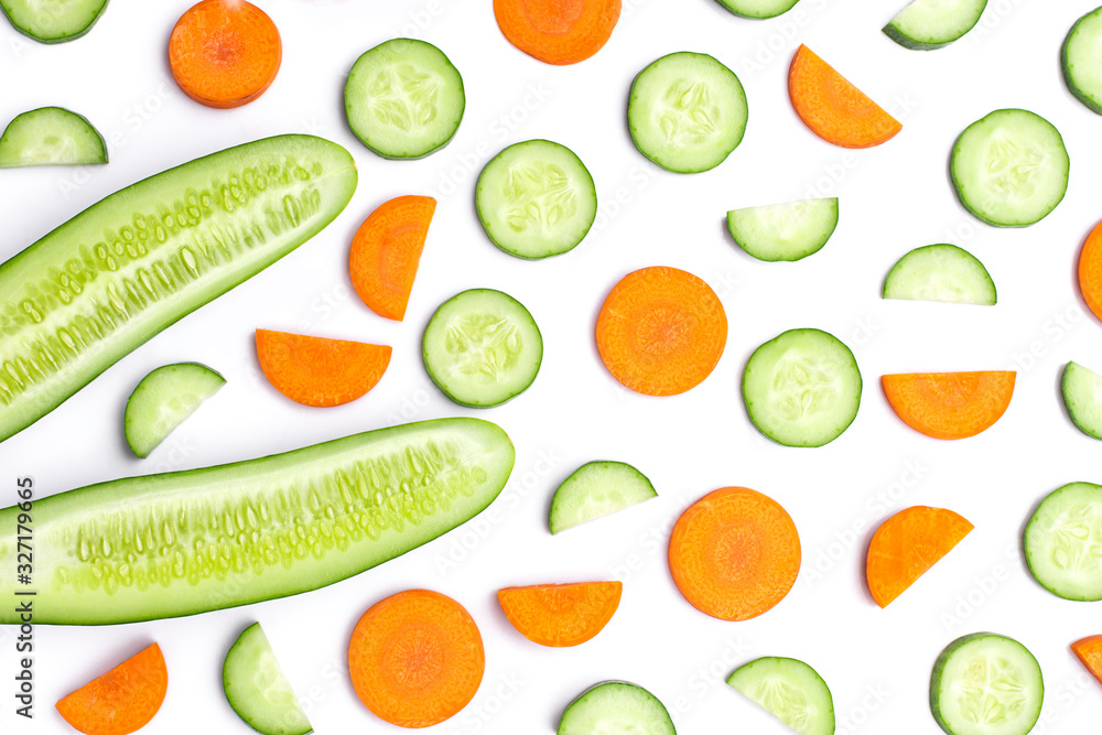 Wall mural Carrot and cucumber slice pattern texture background. - Wall murals