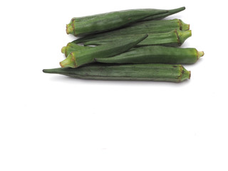 Raw fresh  green Okra, Lady's finger, Gombo, Gumbo, Bendee, Quimbamto,Bhindi,Bamies isolate on white background.Health food.