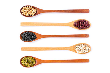 mix lentil and legume in spoon isolated on white. Top view.