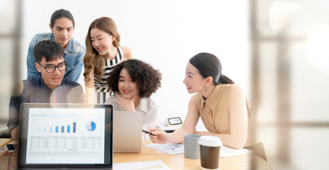 creative agency business brain storm meeting presentation Team discussing roadmap to product...
