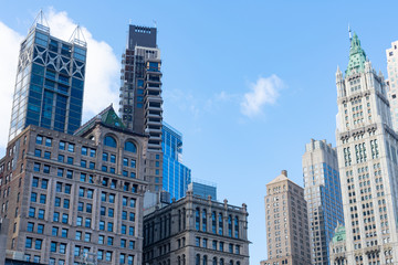 Fototapeta na wymiar Lower Manhattan New York City Skyline Scene with Old and Modern Skyscrapers